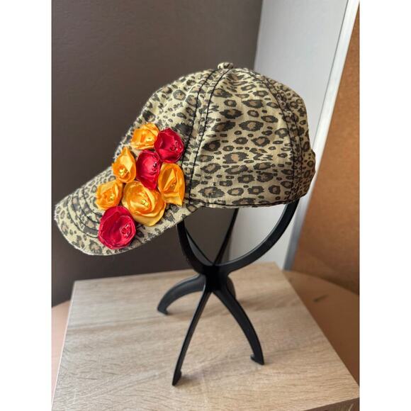 Leopard Print Ballcap with Floral Appliqué - Picture 2 of 8